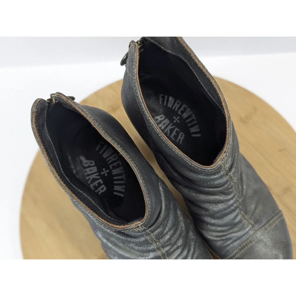 Metallic‎ Pewter Ruched Leather Woman 6 Ankle Boots FIORENTINI BAKER
